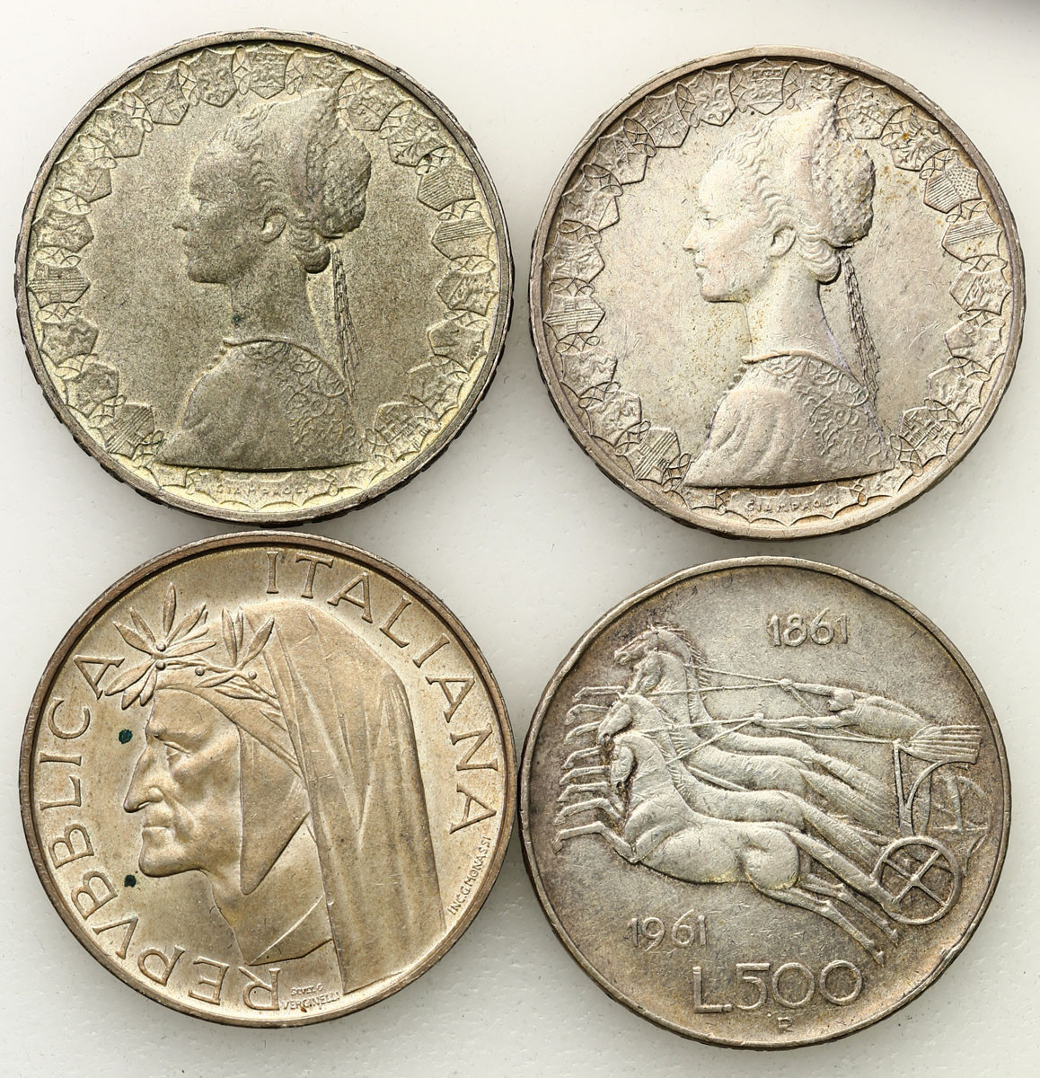 Włochy. 500 lirów 1961-1965 R, Rzym, zestaw 4 monet